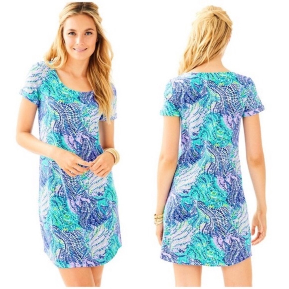 Lilly Pulitzer Tammy T-Shirt Dress Size XS Small Blue Current Fantasea